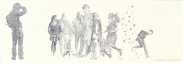Alice Baillaud, Les marcheurs rêvés, 29x80 cm, Monotype, 2018