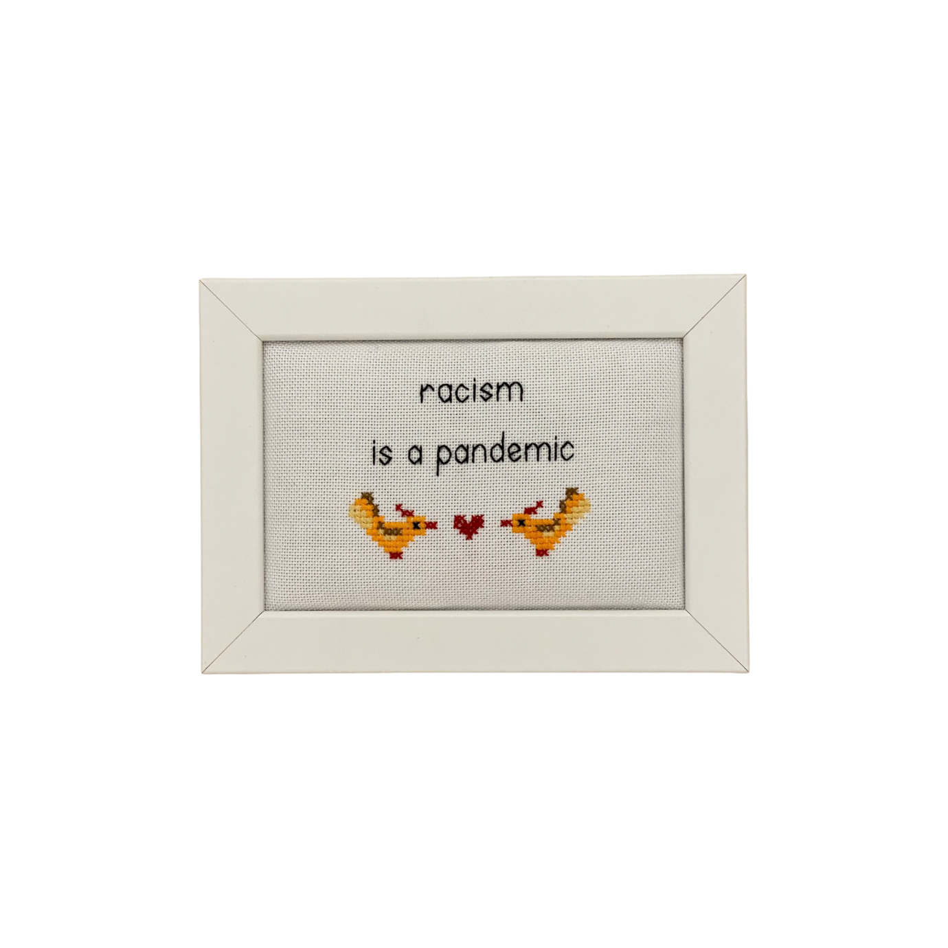 Barbara Guinevra, Racism is a pandemic, 13x18 cm, Embroidery on fabric, framed, 2021