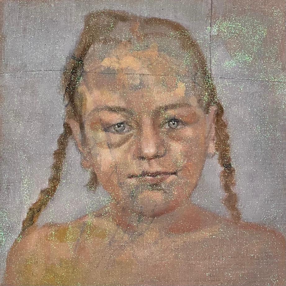 Suzanne Levesque, Borla (Scorch), 30x30 cm, Öl und Glitter auf handvernähtem Leinen, 2013