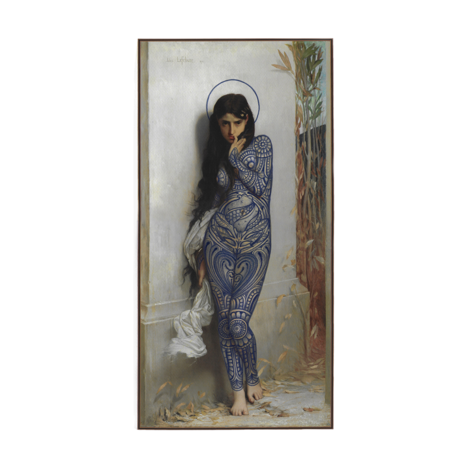 Ramon Maiden, Eva II, 40x20 cm, Blue watercolor pencils on a reprinted image, 2023