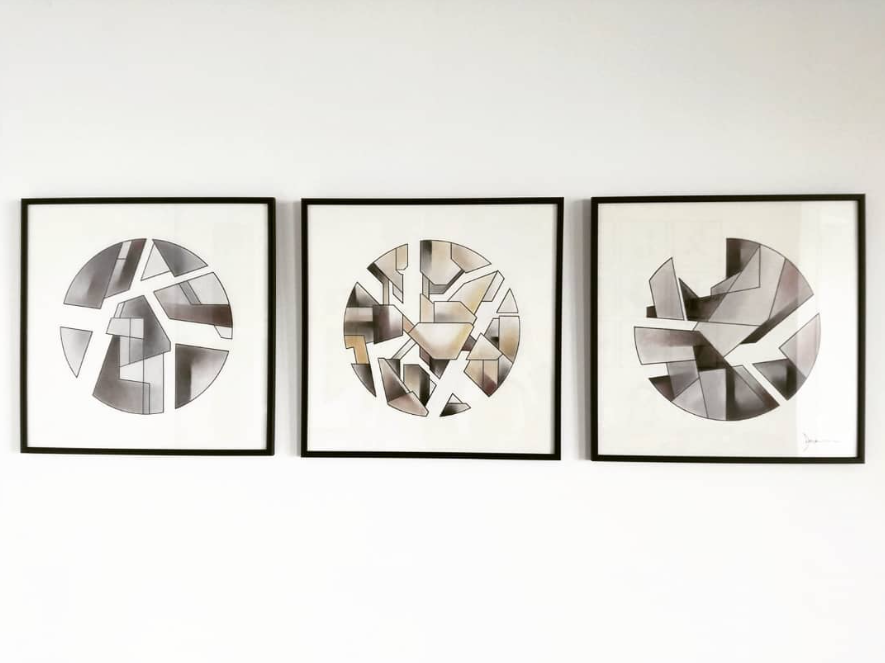 Vincent Deramond, Série Equilibre triptyque gris, 40x40cm, Pastels on paper, 2019