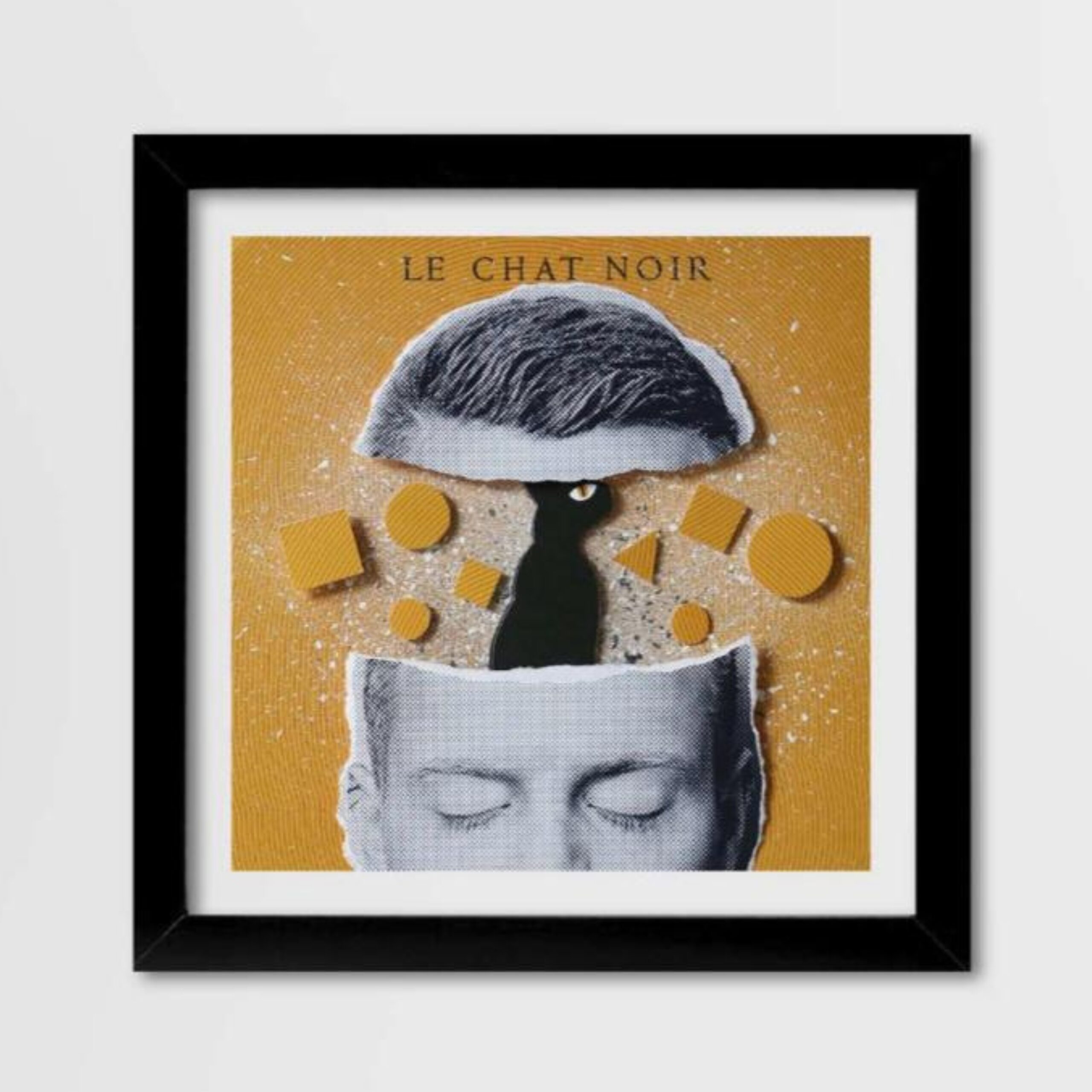 Exposito, Le chat noir, 27,5x27,5 cm, Mixed media on cardboard, 2024