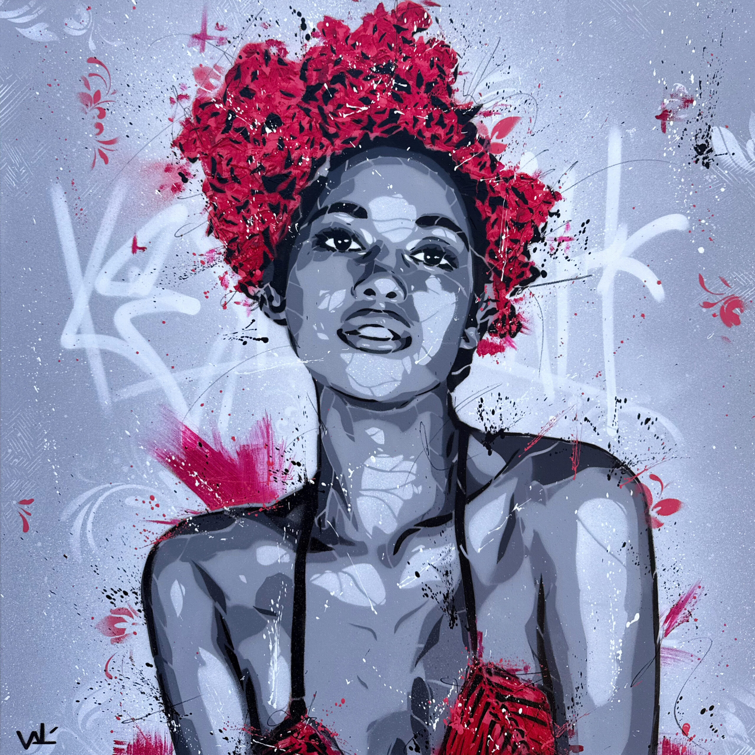 Valé, Keyah, 80x80 cm, Acrylic and spraypaint on canvas, 2022